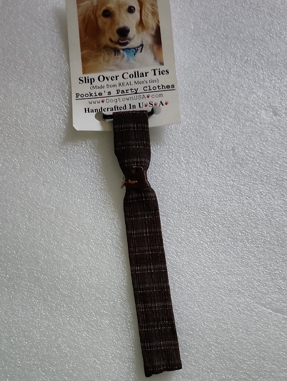 Hand Crafted Brown Plaid Slip Over Collar Tie for Dogs